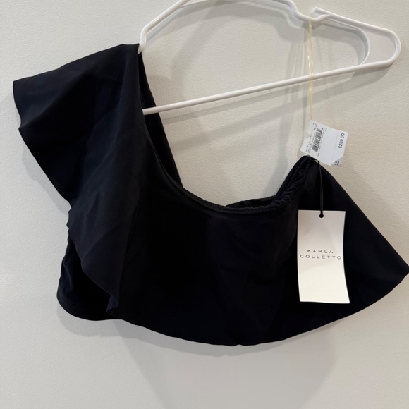 Karla Colletto - NWT Black "Zaha" One Shoulder Ruffle Bikini Top/Bottom, Size 14 - Picture 2 of 5
